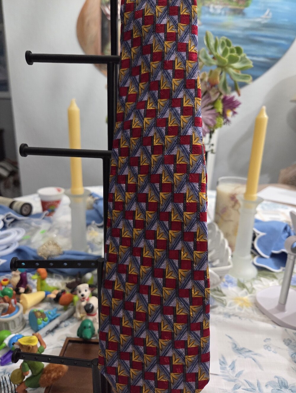 Robert Talbott Multicolor Geometric Silk Tie — Red, Yellow & Blue Made In USA